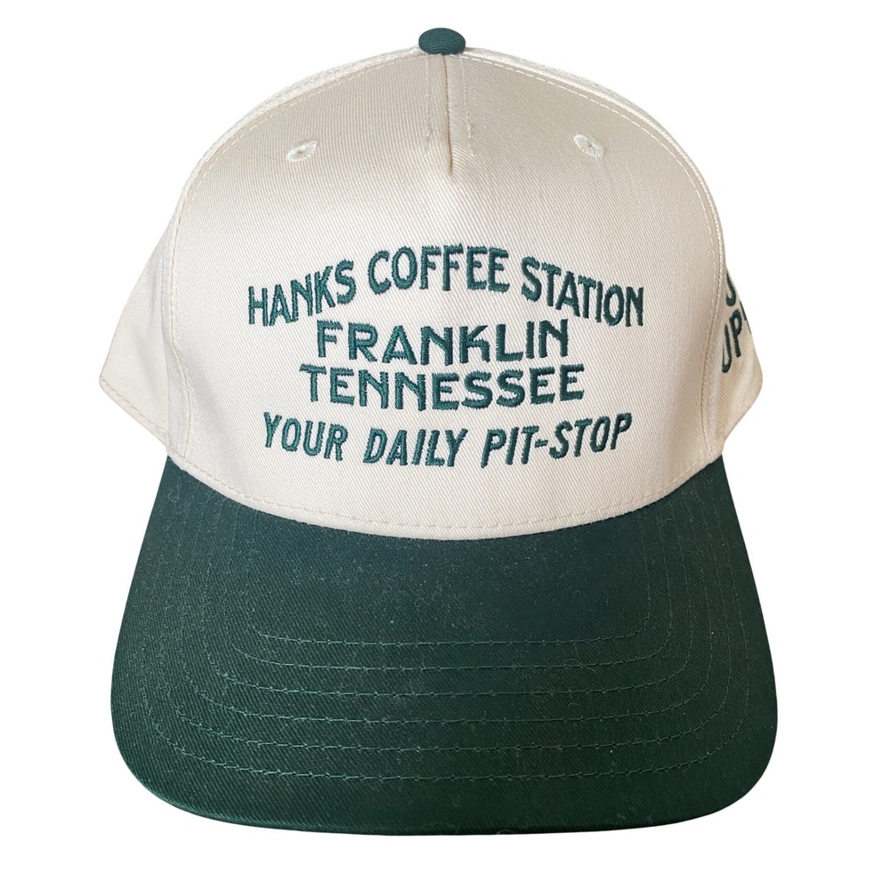 Hanks Coffee Station Trucker Hat Green Cream Franklin Tennessee Snapback Retro